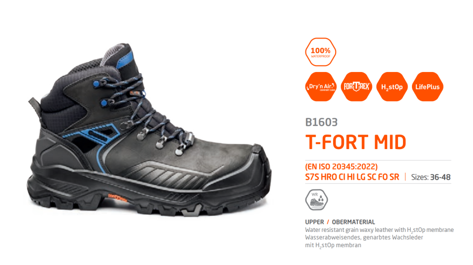 Base B1603 T-Fort  S3 WR CI HI HRO SRC Kompozit Burun Su Geçirmez İş Botu