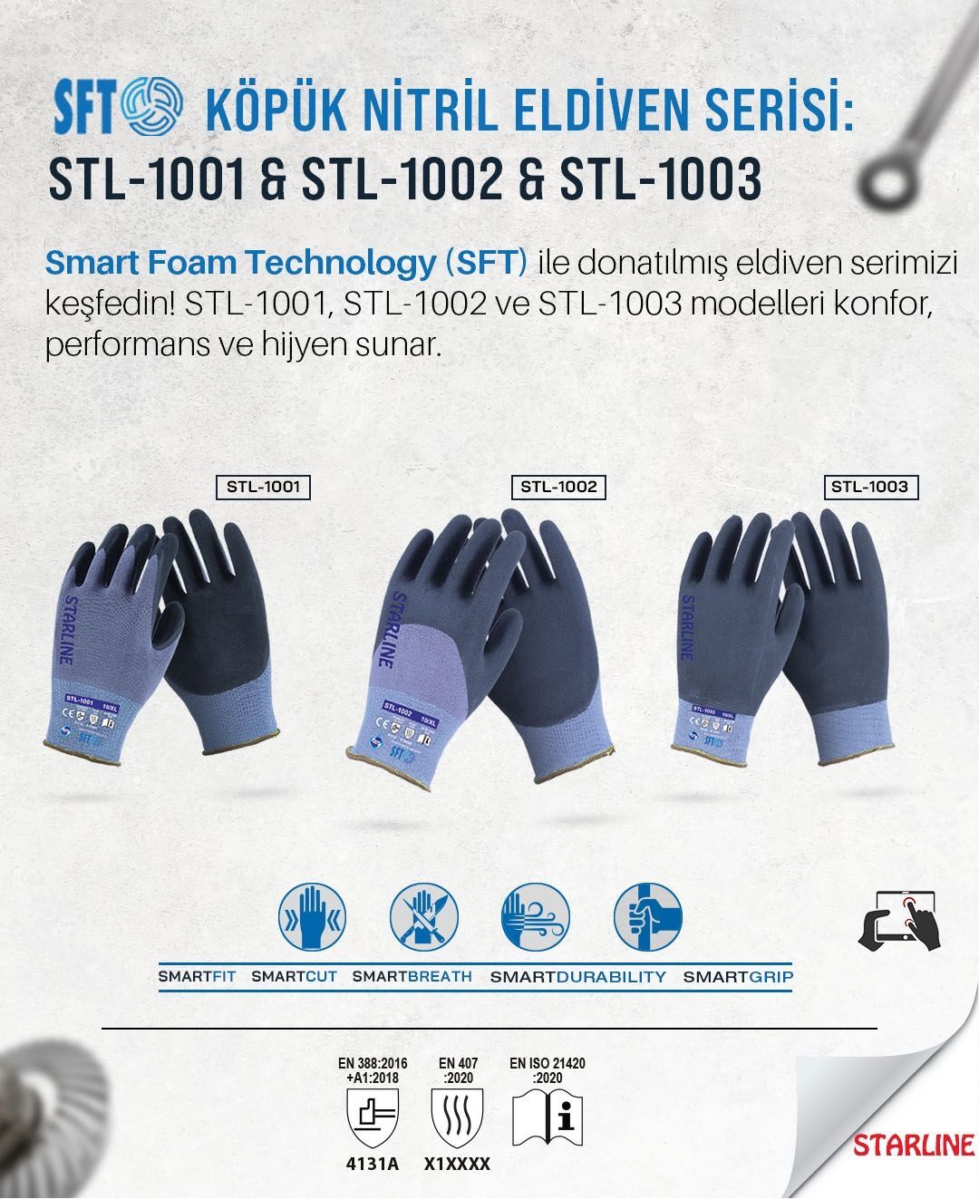 Starline STL-1002 3/4 Köpük Nitril Eldiven (100°C Isı, 4131A)