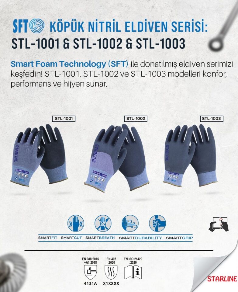 Starline STL-1002 3/4 Köpük Nitril Eldiven (100°C Isı, 4131A)