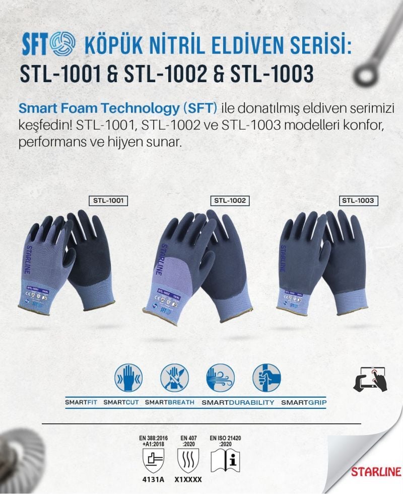 Starline STL-1003 Tam (4/4) Köpük Nitril Eldiven (100°C Isı, 4131A)