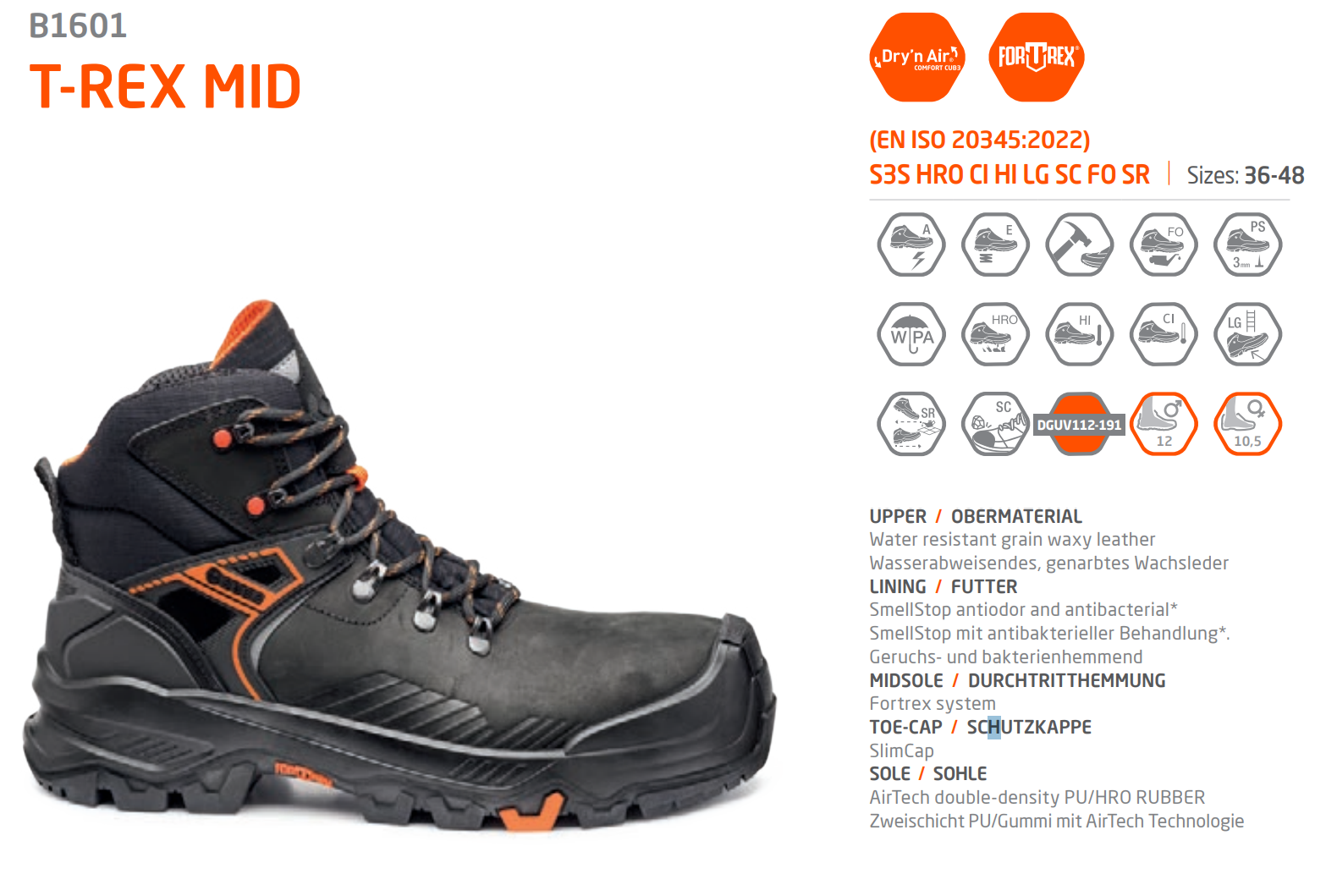 Base B1610A T-Rex Top 3S HRO CI HI LG FO SR İş Botu Uzun
