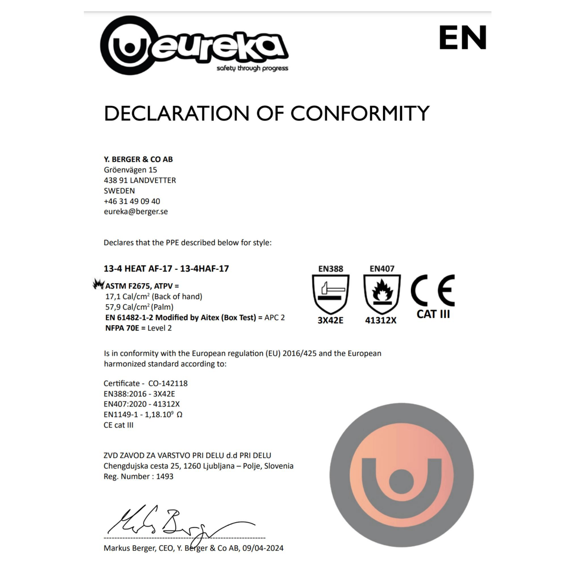 Eureka Elektrik Ark Eldiveni 13 4 Heat FR E Kesilme Dirençli İş Eldiveni
