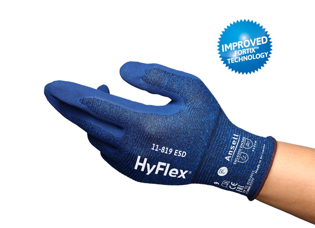 Ansell AN 11-819 Hyflex Fortix Nitril Köpük Kaplama Ultra İnce ESD İş Eldiveni iş güvenliği ekipmanı
