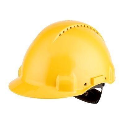 3M G3000NGU Yellow Hard Hat, Uvicator, Ratchet, Vented, Plastic Sweatband