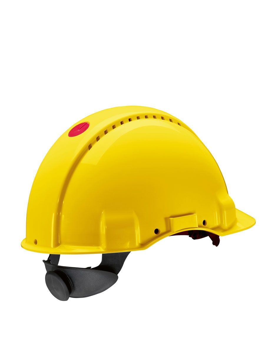 3M G3000NGU Yellow Hard Hat, Uvicator, Ratchet, Vented, Plastic Sweatband