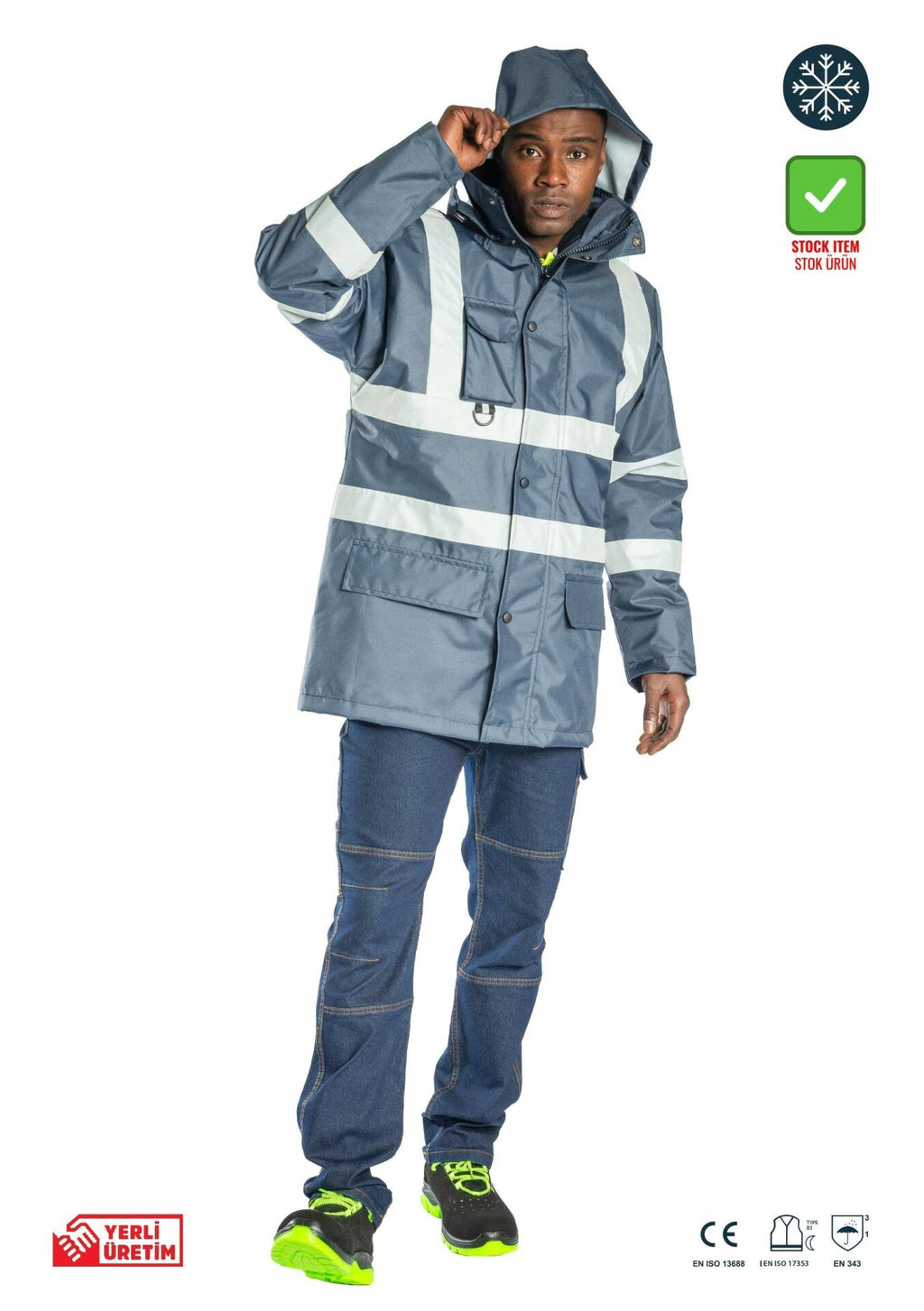 Alaska 5 in 1 Parka İş Kaban Lacivert 300D Oxford PU Kaplı iş güvenliği ekipmanı