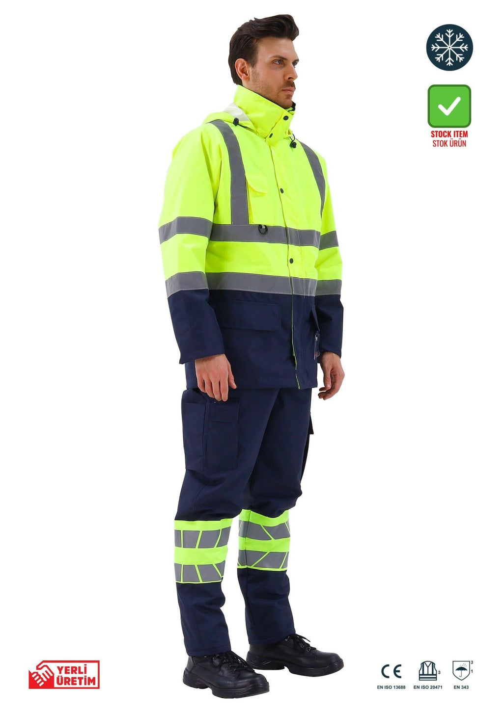 Alaska Hi‐Vis 5 in 1 Parka Reflektörlü İş Kabanı 300D Oxford PU Kaplı koruyucu ürün görseli
