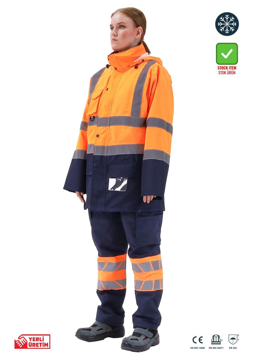 Alaska Hi‐Vis 5 in 1 Parka Reflektörlü İş Kabanı 300D Oxford PU Kaplı