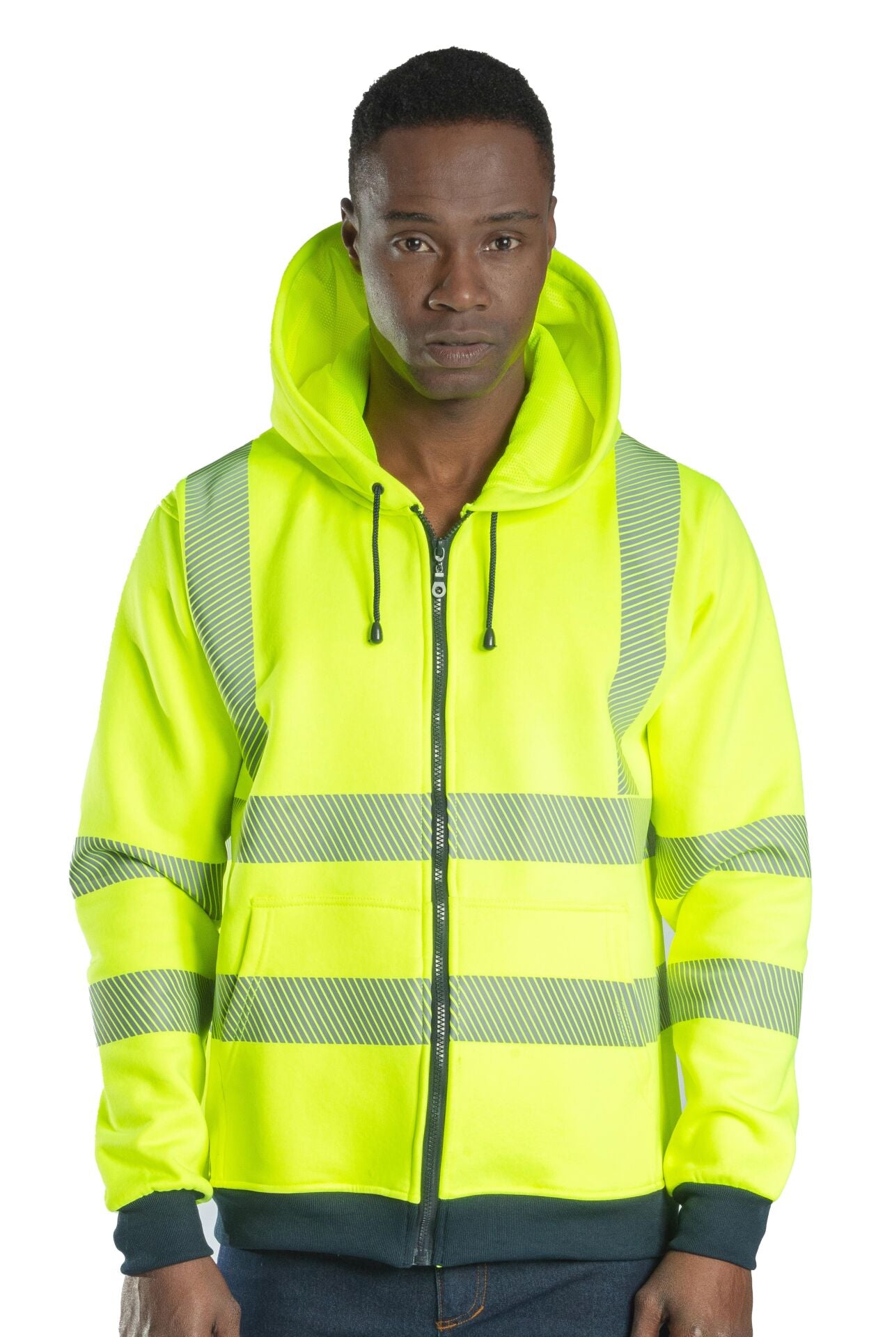 Alaska Hi-Vis Fermuarlı Kapüşonlu Sweatshirt İçi Polarlı Reflektörlü iş güvenliği ürünü