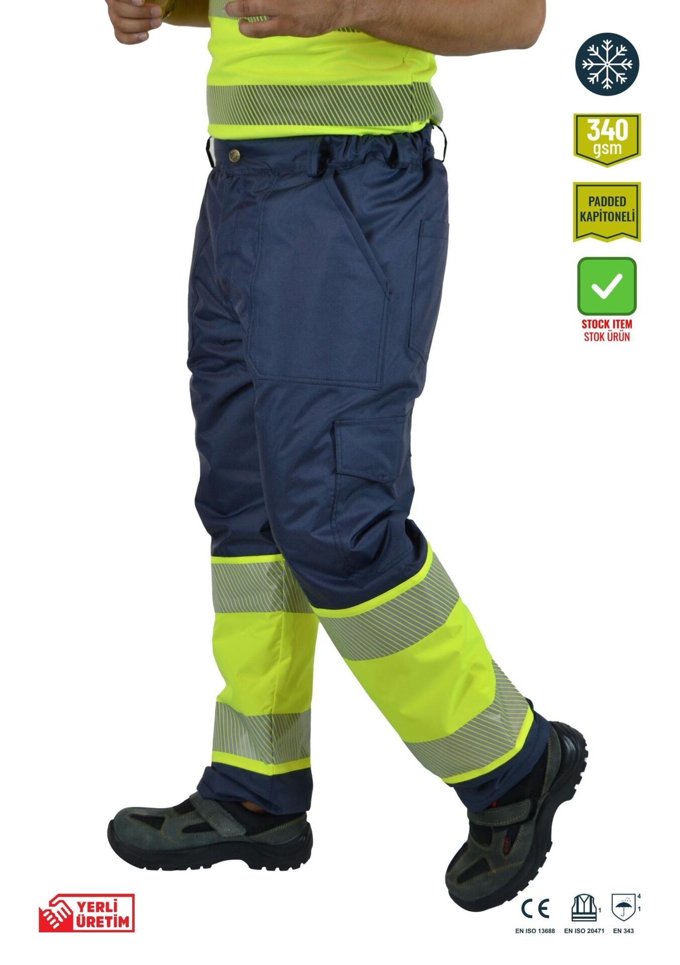 Alaska Hi-Vis Kapitoneli Pantolon Reflektörlü 300D Oxford PU Kaplı iş güvenliği ekipmanı