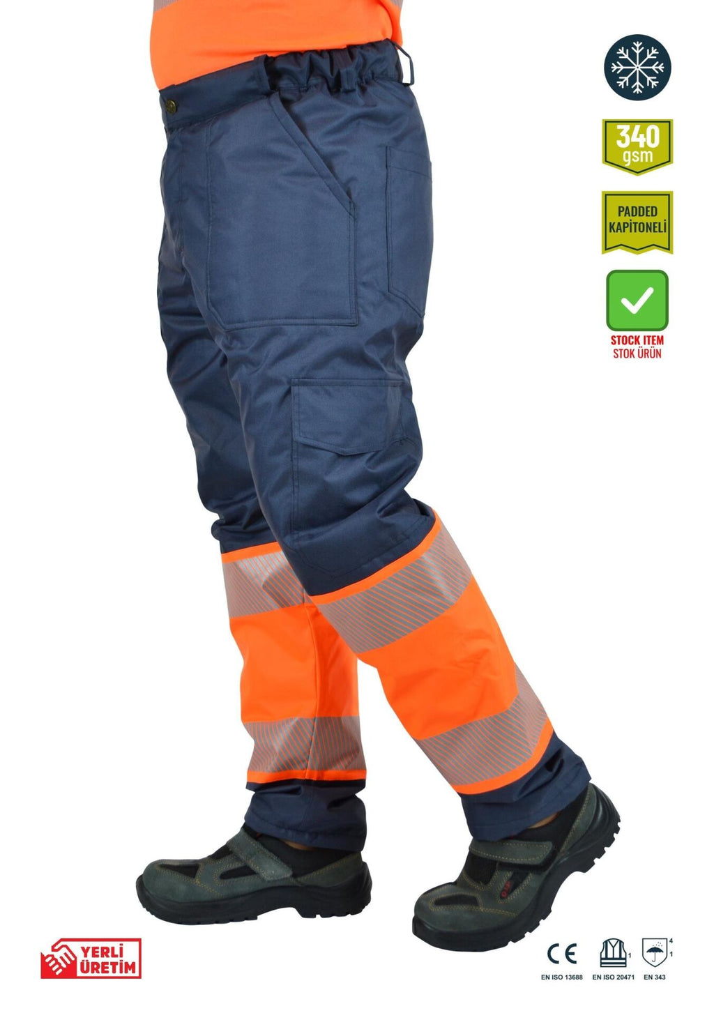 Alaska Hi-Vis Kapitoneli Pantolon Reflektörlü 300D Oxford PU Kaplı iş güvenliği ekipmanı