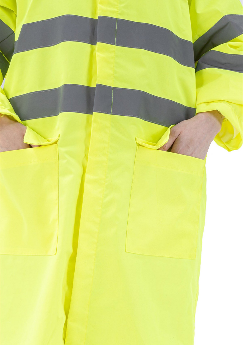 Alaska Hi-Vis Yağmurluk Uzun Reflektörlü 1500D Oxford PU Kaplı Çantalı iş güvenliği ürünü
