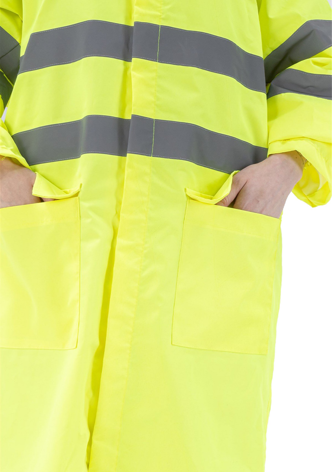 Alaska Hi-Vis Yağmurluk Uzun Reflektörlü 1500D Oxford PU Kaplı Çantalı iş güvenliği ürünü