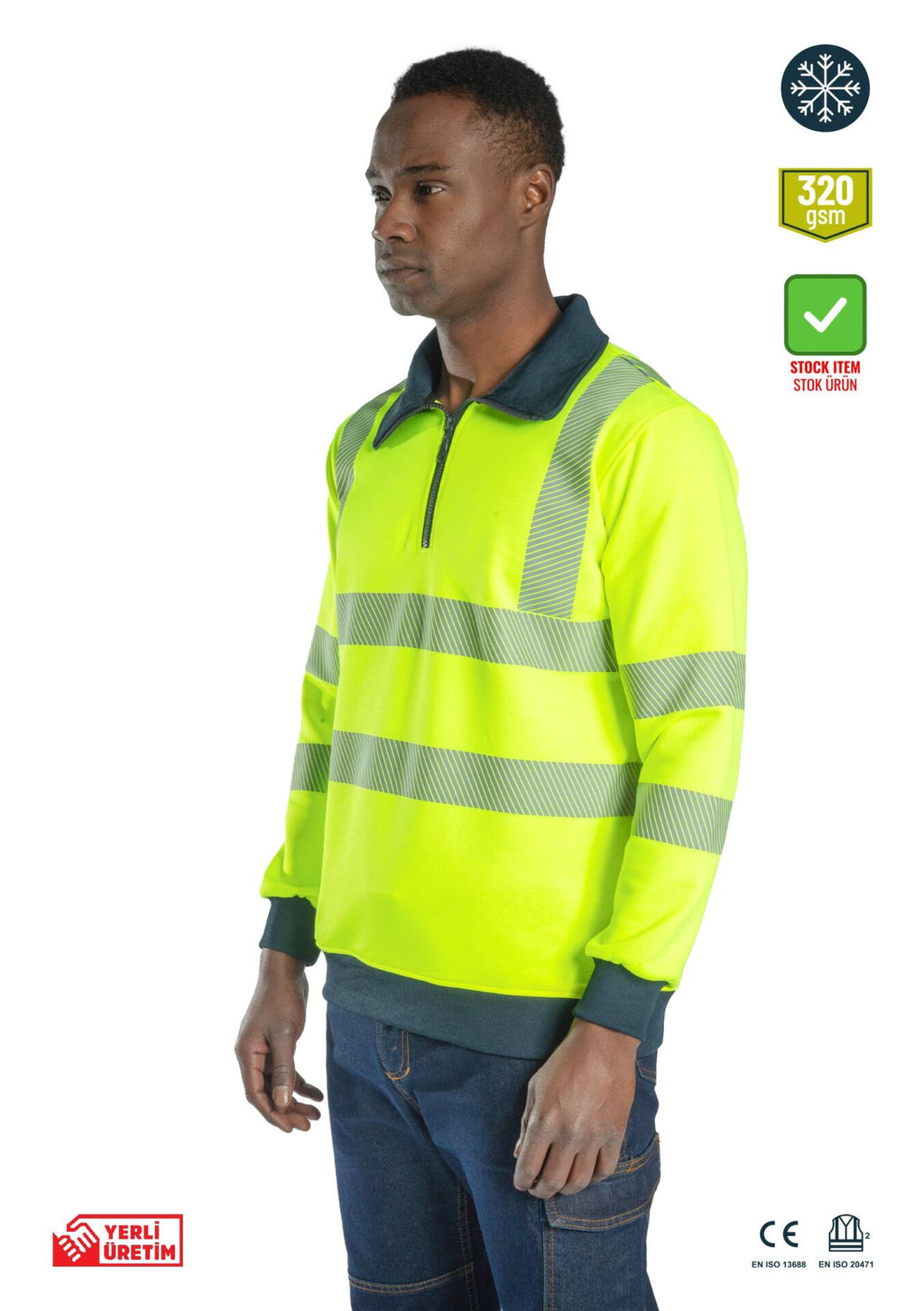 Alaska Hi-Vis Yarım Fermuarlı Polo Yaka Sweatshirt Reflektörlü iş güvenliği ekipmanı