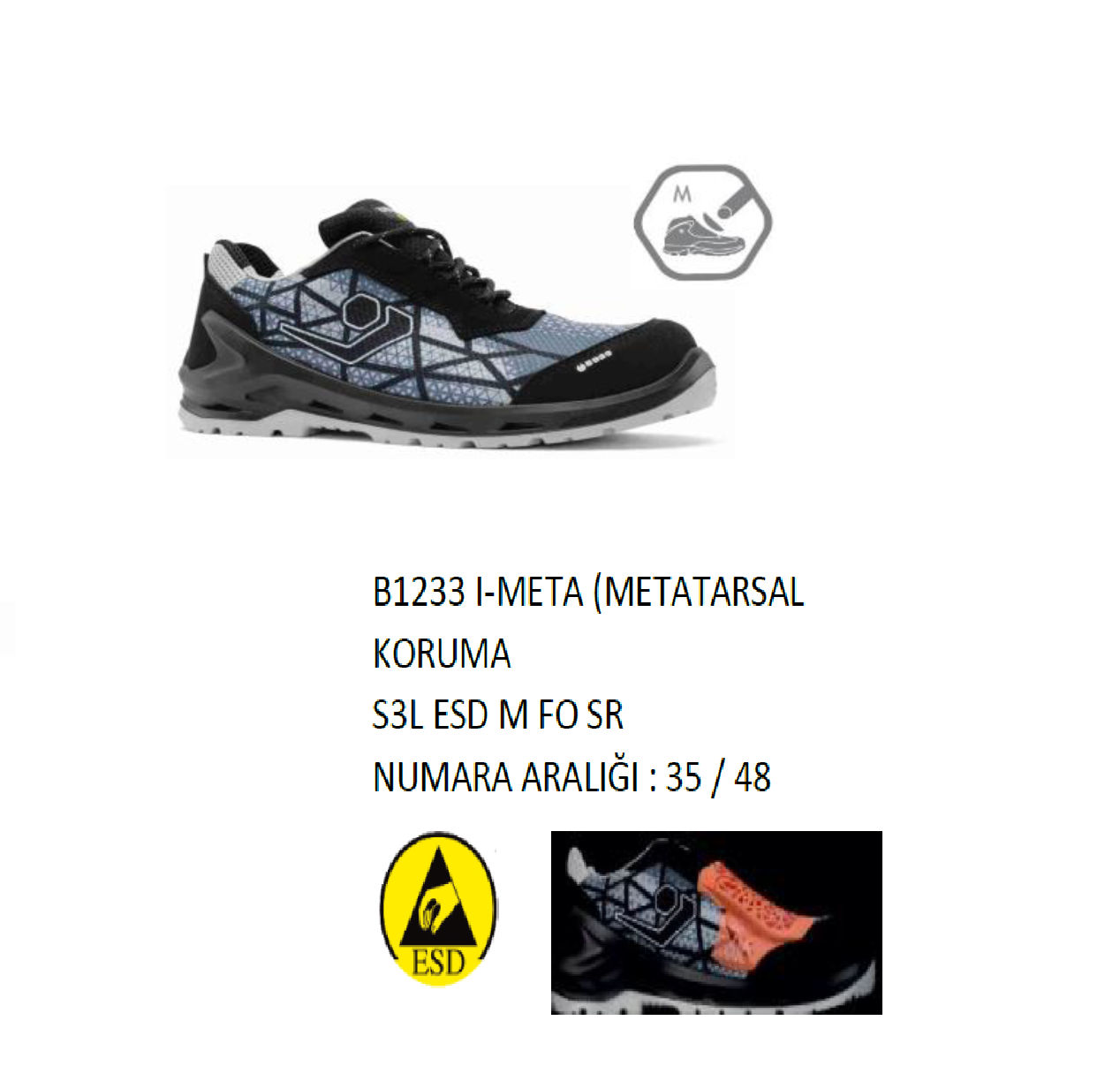 Base B1233  I-Meta S3L ESD M FO SR Kompozit Metatarsal Koruma İş Ayakkabısı iş güvenliği ekipmanı