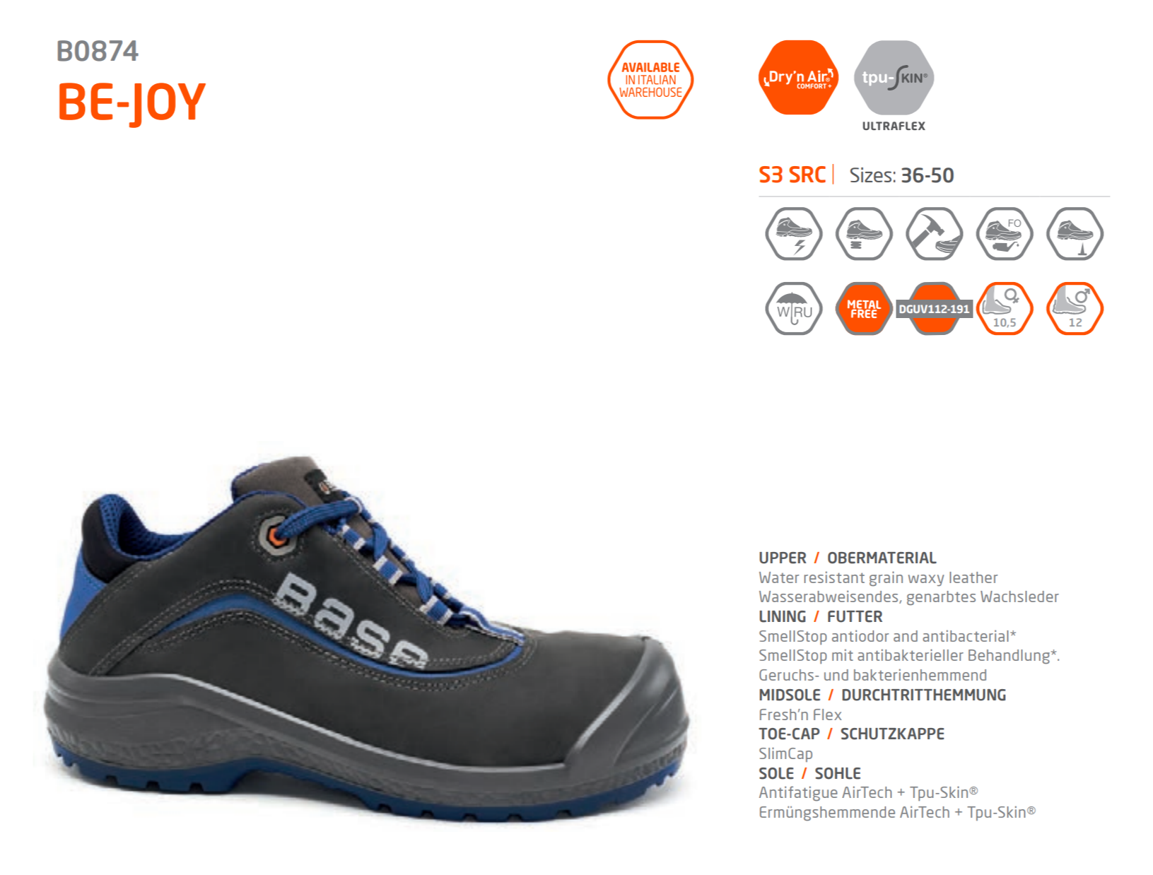 Base B0874 Be-Joy S3 SRC Kompozit Burun Elektrikçi İş Ayakkabısı