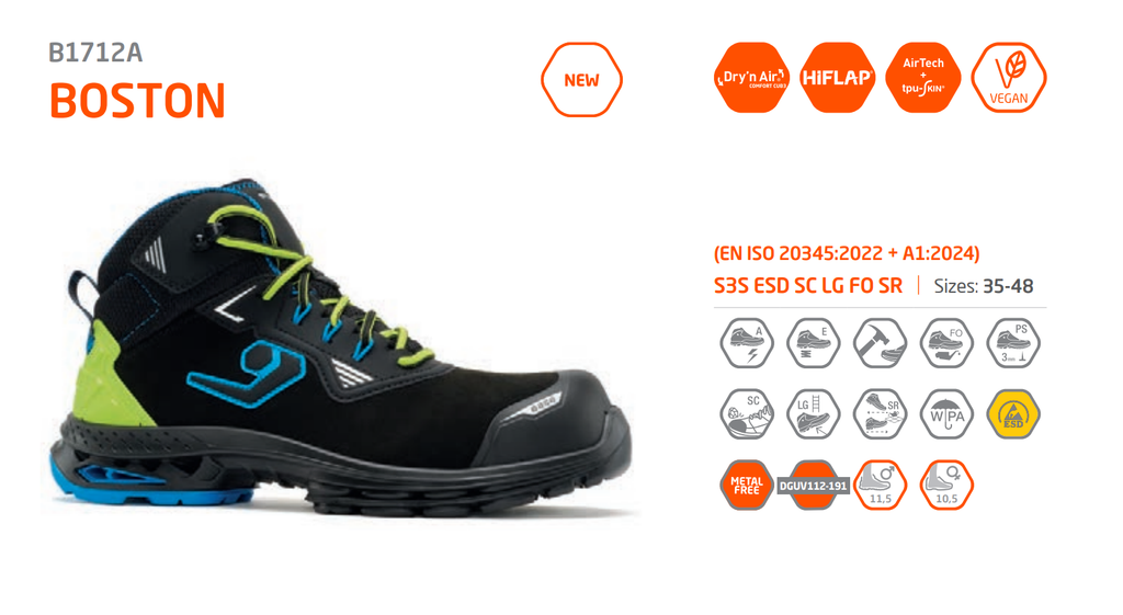 Base B1712A Series Boston S3S ESD SC LG FO FR Composite Toe Work Boot
