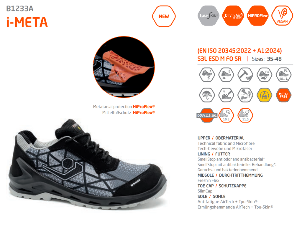 Base B1233  I-Meta S3L ESD M FO SR Kompozit Metatarsal Koruma İş Ayakkabısı koruyucu ürün görseli