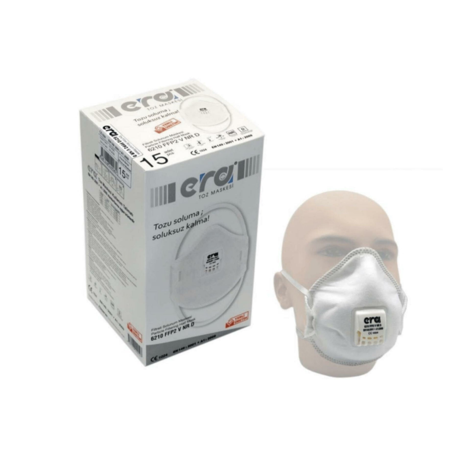 Era 6210 V FFP2 NR D Ventilli Konik Toz Maskesi 15'li Paket iş güvenliği ekipmanı