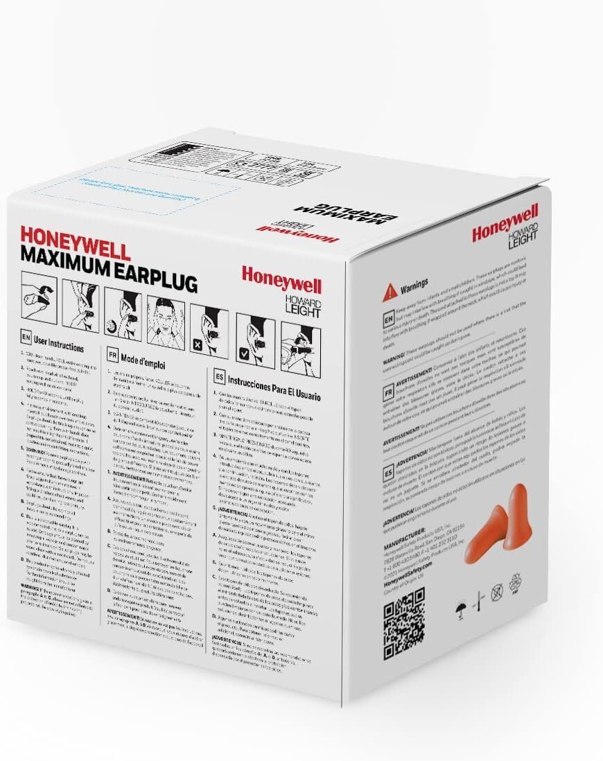 HONEYWELL 3301130 MAX Kablolu Tek Köpük Kulak Tıkacı Howard Leight, 100 adet koruyucu ürün görseli