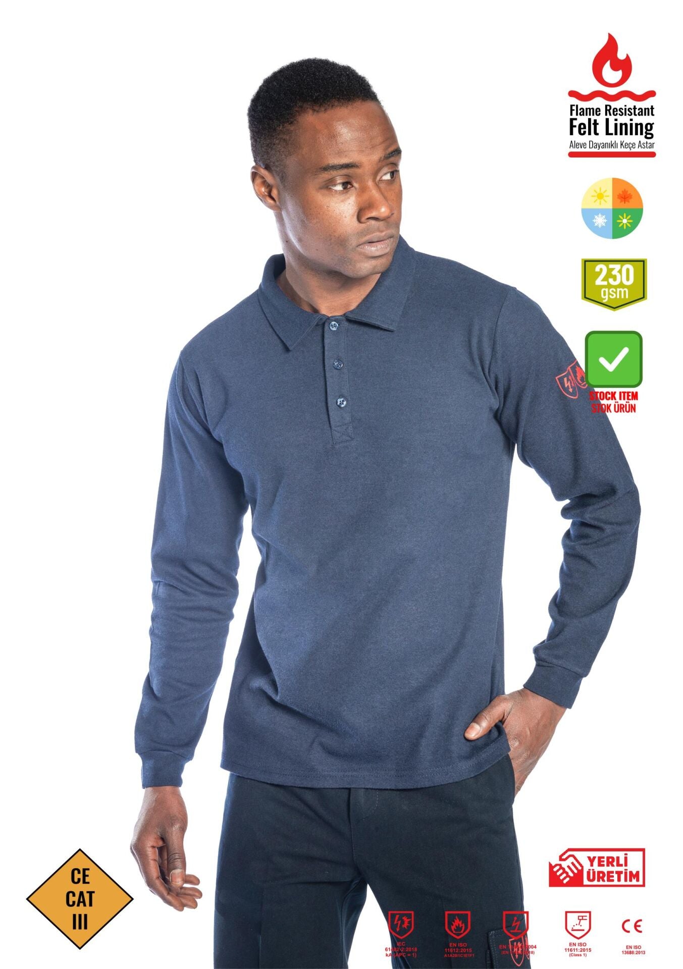Maxima FR Alev Almaz Polo Yaka Sweatshirt / Lacivert iş güvenliği ekipmanı
