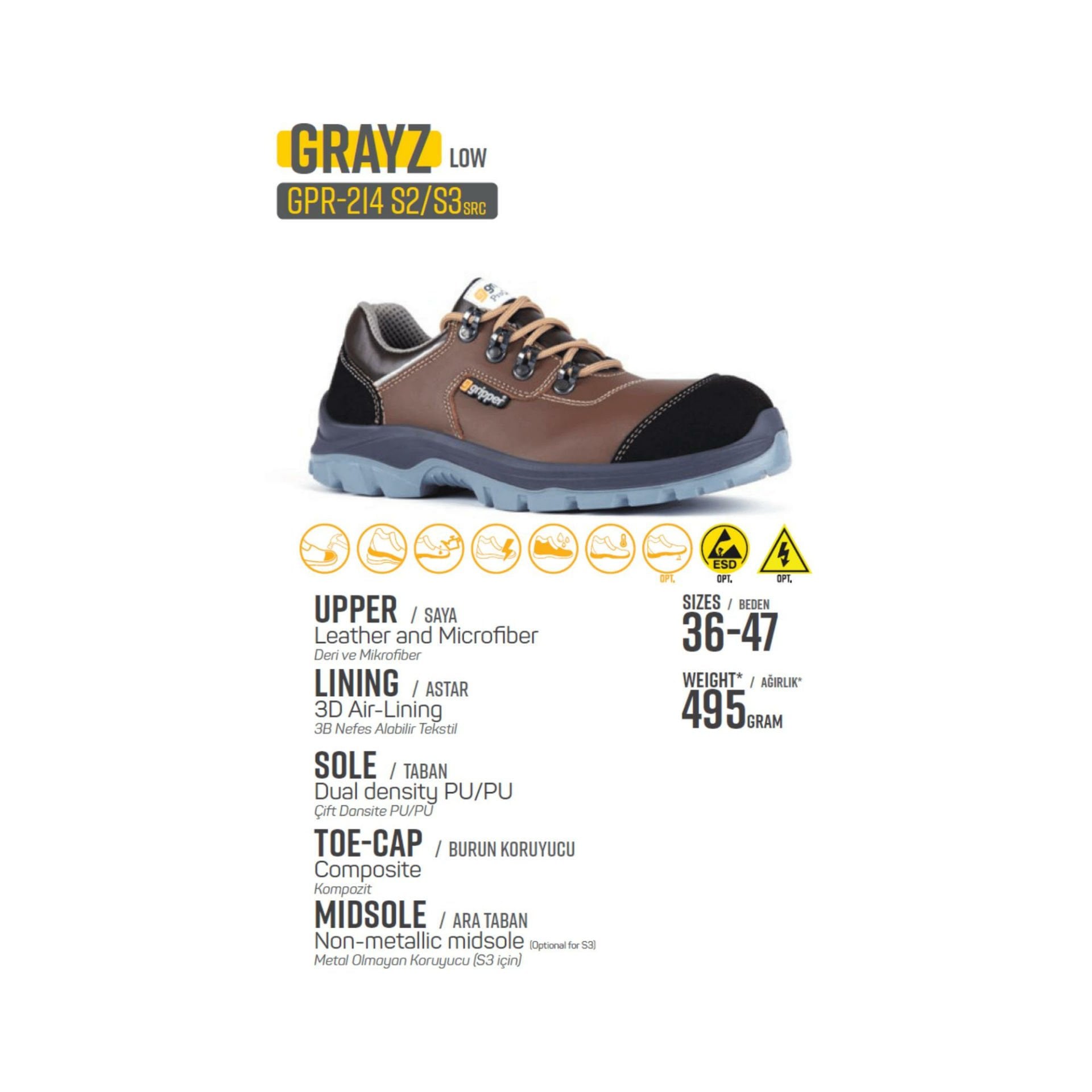 Mekap Gripper Grayz Gpr-214 S2 Kompozit İş Ayakkabısı iş güvenliği ürünü