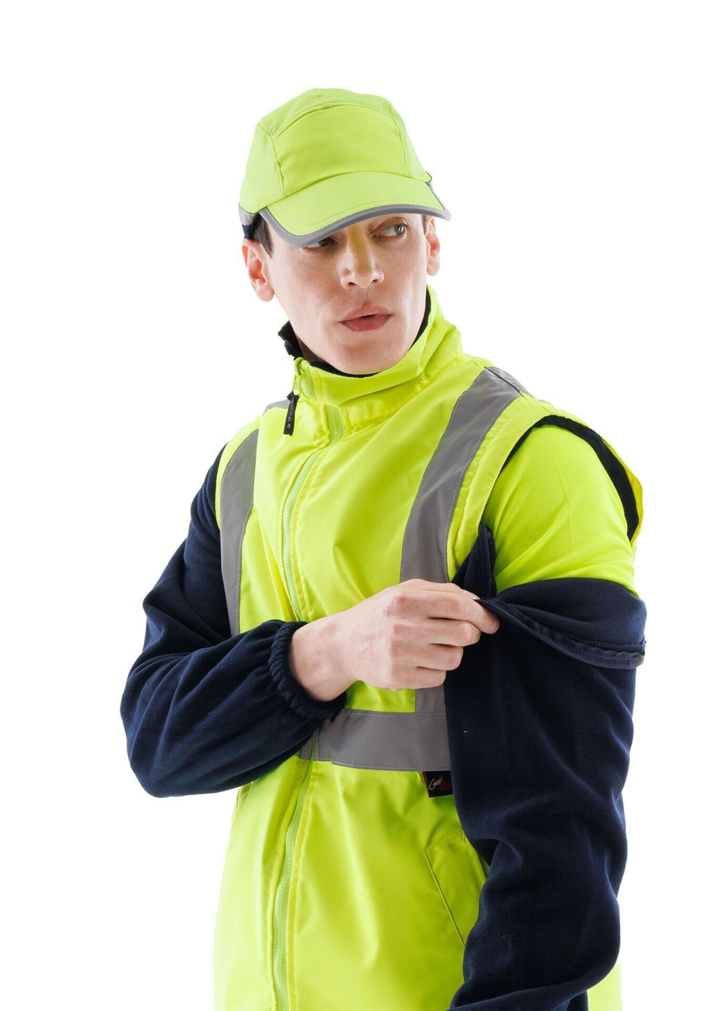 Alaska Hi-Vis 2 in 1 Yelek Neon Sarı Reflektörlü Yelek  300D Oxford PU Kaplı iş güvenliği ürünü