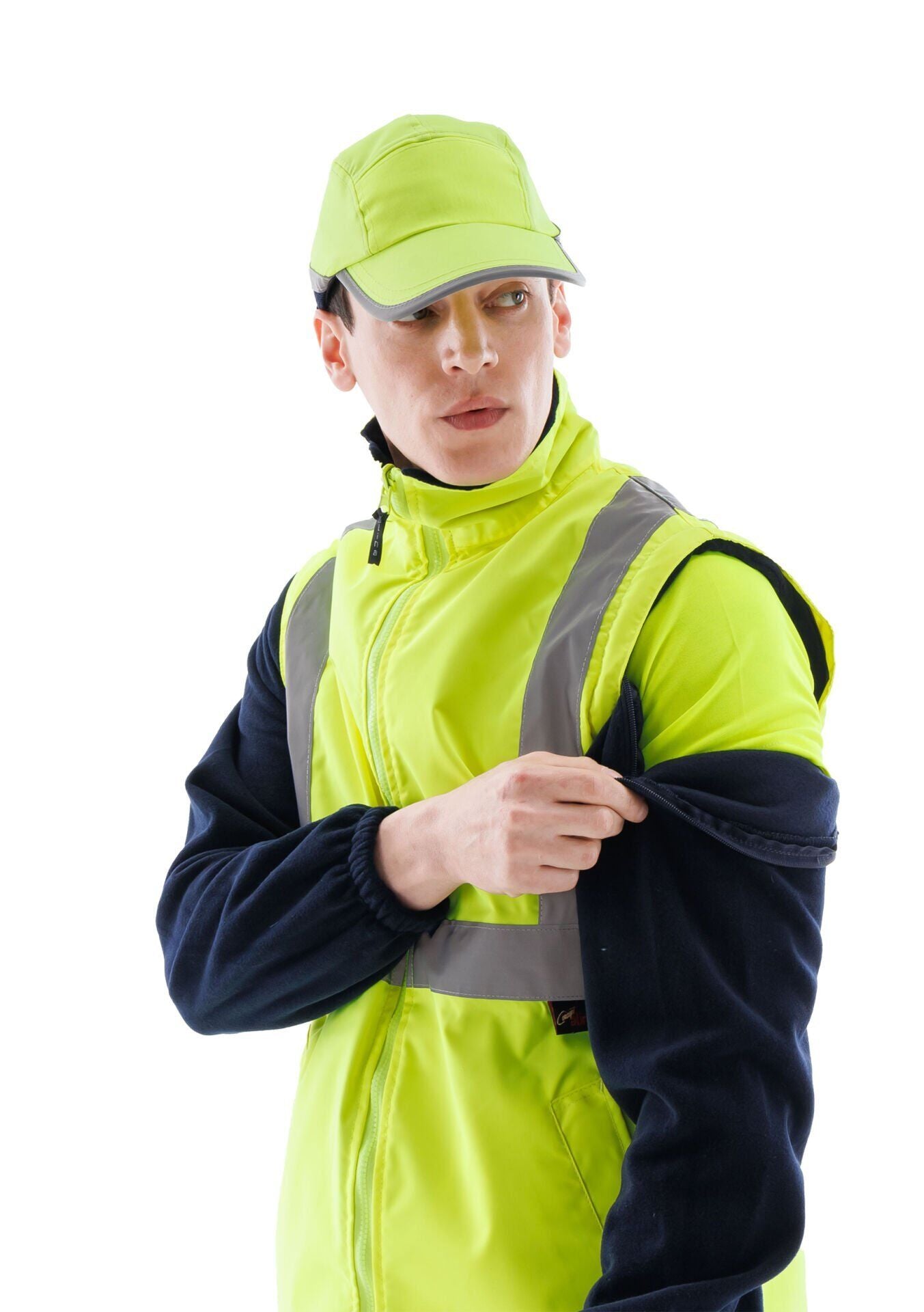 Alaska Hi-Vis 2 in 1 Yelek Neon Sarı Reflektörlü Yelek  300D Oxford PU Kaplı iş güvenliği ürünü
