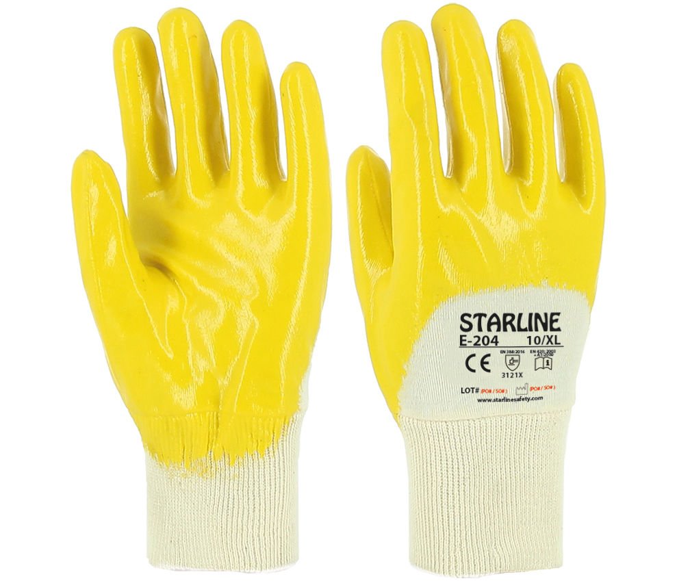 Starline E-204 3/4 Sarı Nitril Kaplı Pamuk İş Eldiveni iş güvenliği ekipmanı