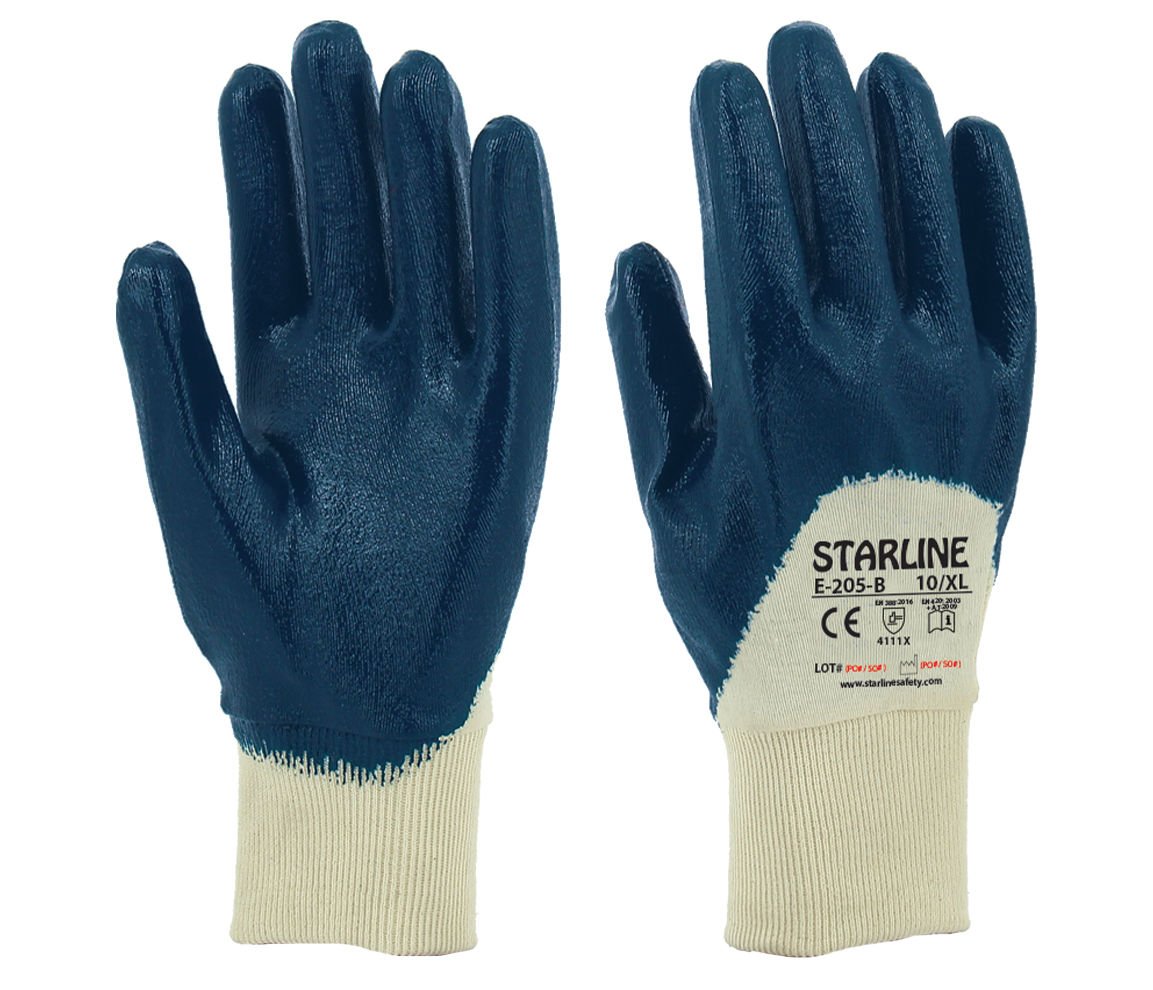 Starline E-205-B 3/4 Mavi Nitril Kaplı Pamuk Astarlı Montaj Eldiveni 4111X iş güvenliği ekipmanı