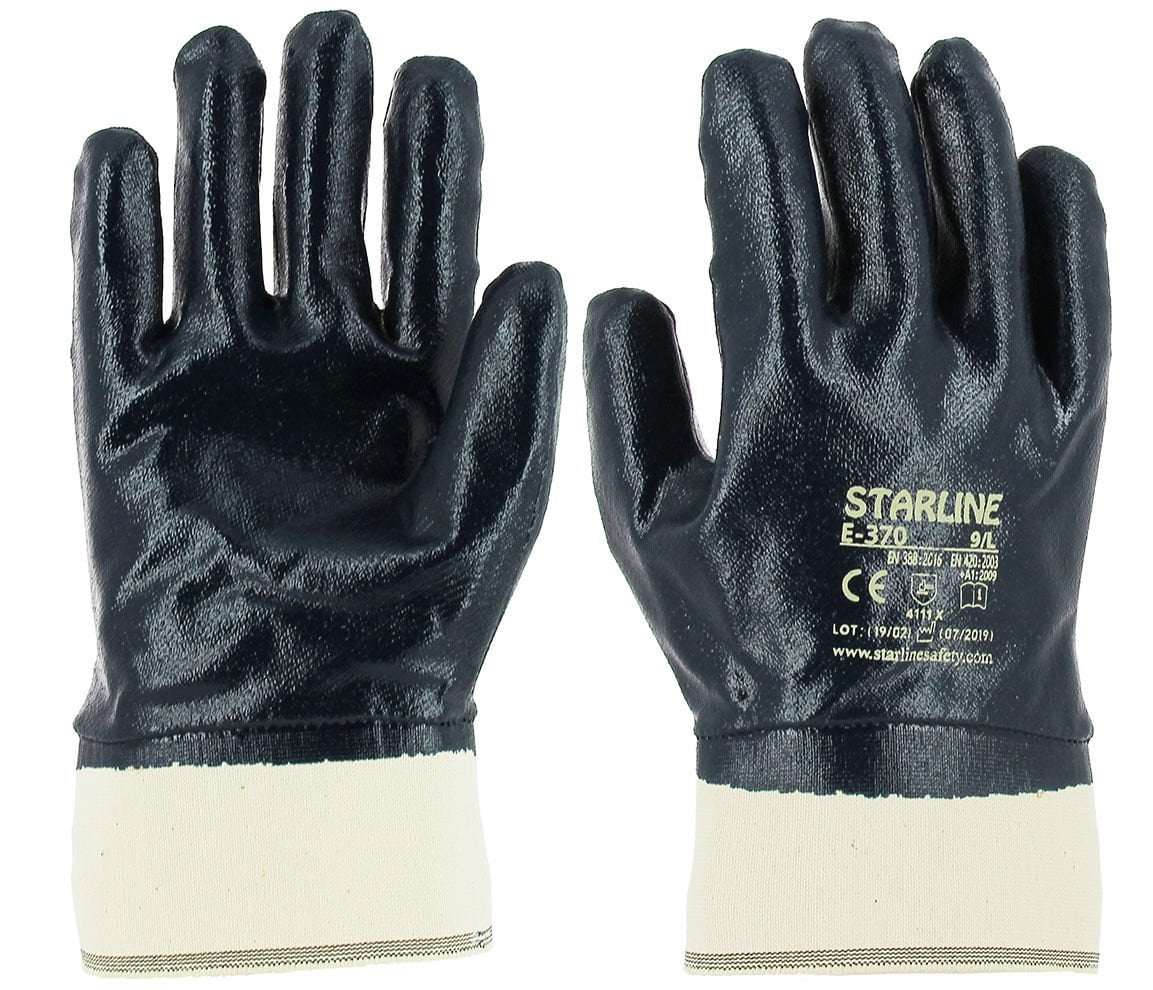 Starline E-370 Mavi Nitril Tam  Kaplı Ağır İş ve Petrolcü Eldiveni 4111X iş güvenliği ekipmanı
