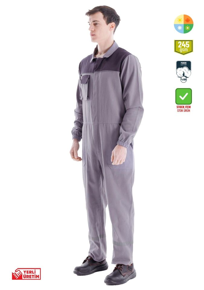 Safesawa Boy Tulum | İşçi Tulumu Pamuklu Gri 245 gsm
