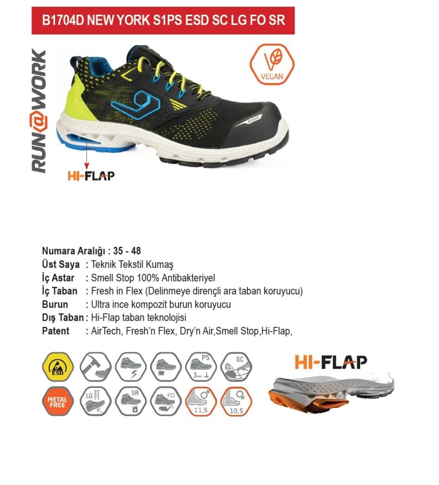 Base B1704D Newyork  S1P S ESD SC LG FO SR Kompozit Burun İş Ayakkabısı