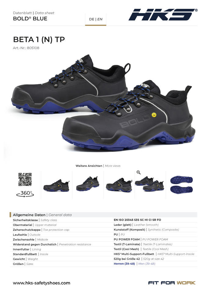 HKS BETA 1 (N) TP S3S  HI CI  SR FO  İş Ayakkabısı 520 gr