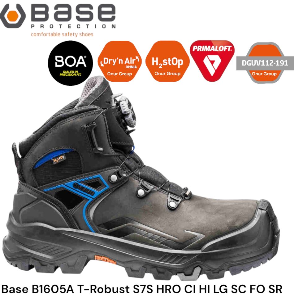 Base B1605 T-Robust  S7S HRO CI HI LG FO SR  Kompozit Burun Su Geçirmez İş Botu - Boa Bağcık