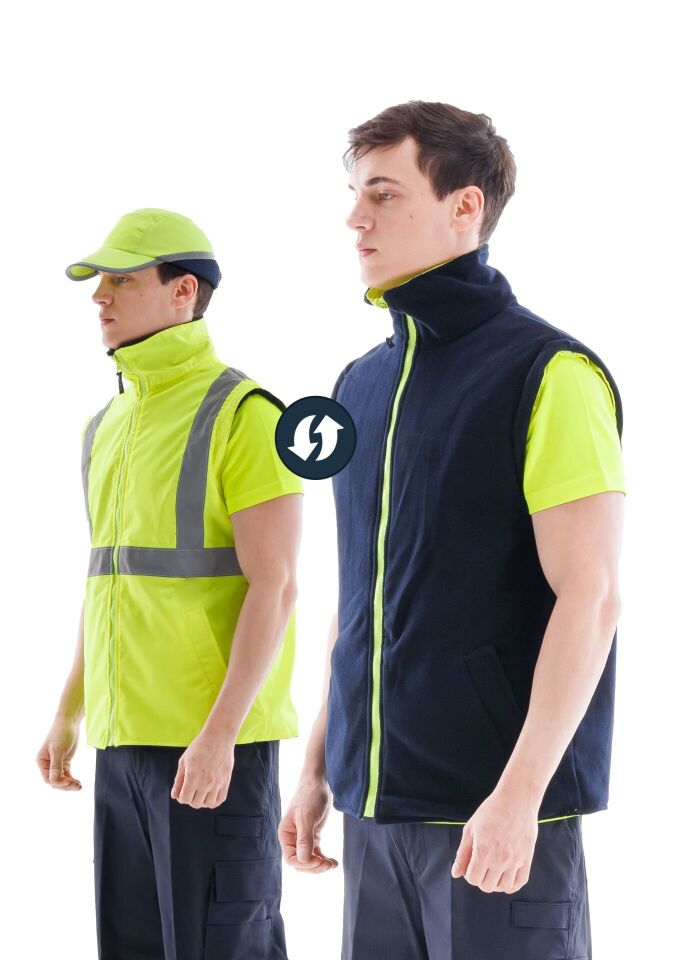 Alaska Hi-Vis 2 in 1 Yelek Neon Sarı Reflektörlü Yelek  300D Oxford PU Kaplı