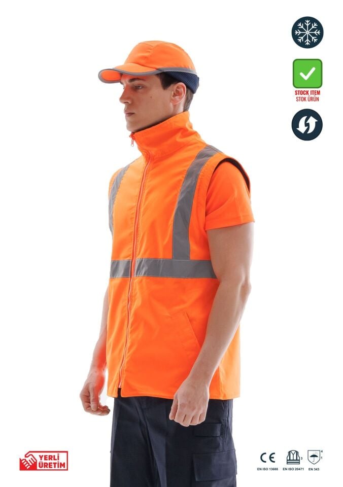 Alaska Hi-Vis 2 in 1 Yelek Neon Sarı Reflektörlü Yelek  300D Oxford PU Kaplı