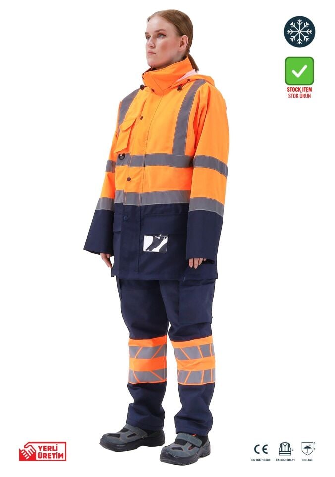 Alaska Hi‐Vis 5 in 1 Parka Reflektörlü İş Kabanı 300D Oxford PU Kaplı