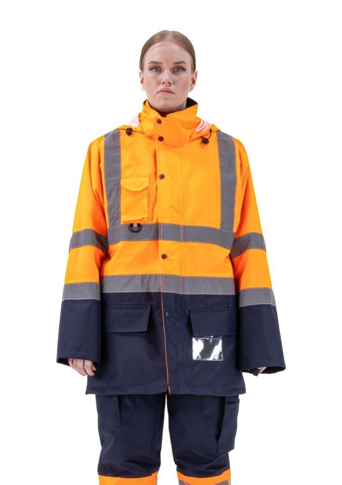Alaska Hi‐Vis 5 in 1 Parka Reflektörlü İş Kabanı 300D Oxford PU Kaplı