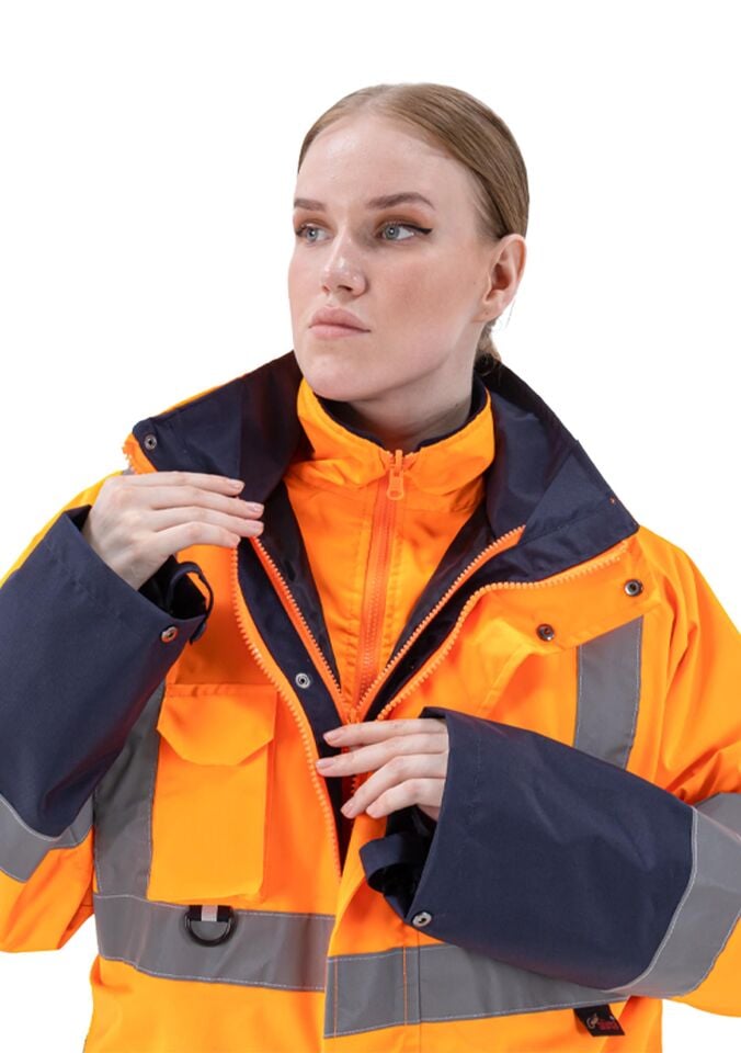 Alaska Hi‐Vis 5 in 1 Parka Reflektörlü İş Kabanı 300D Oxford PU Kaplı