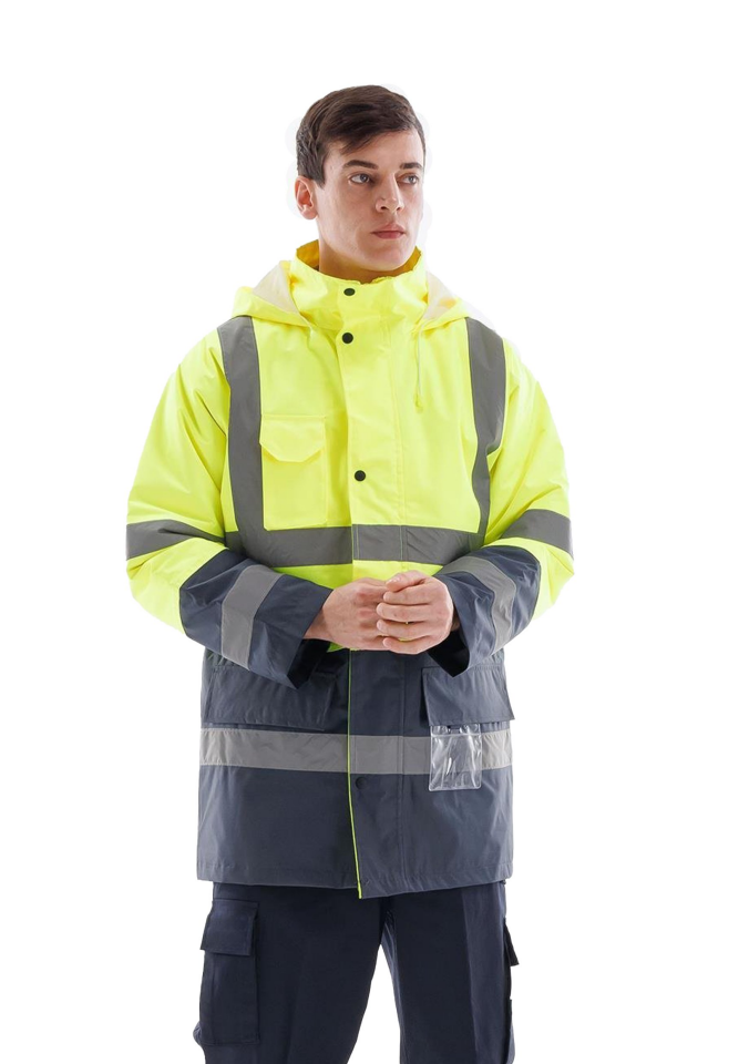 Alaska Hi‐Vis Parka Reflektörlü Kapitoneli Kaban 300D Oxford PU Kaplı