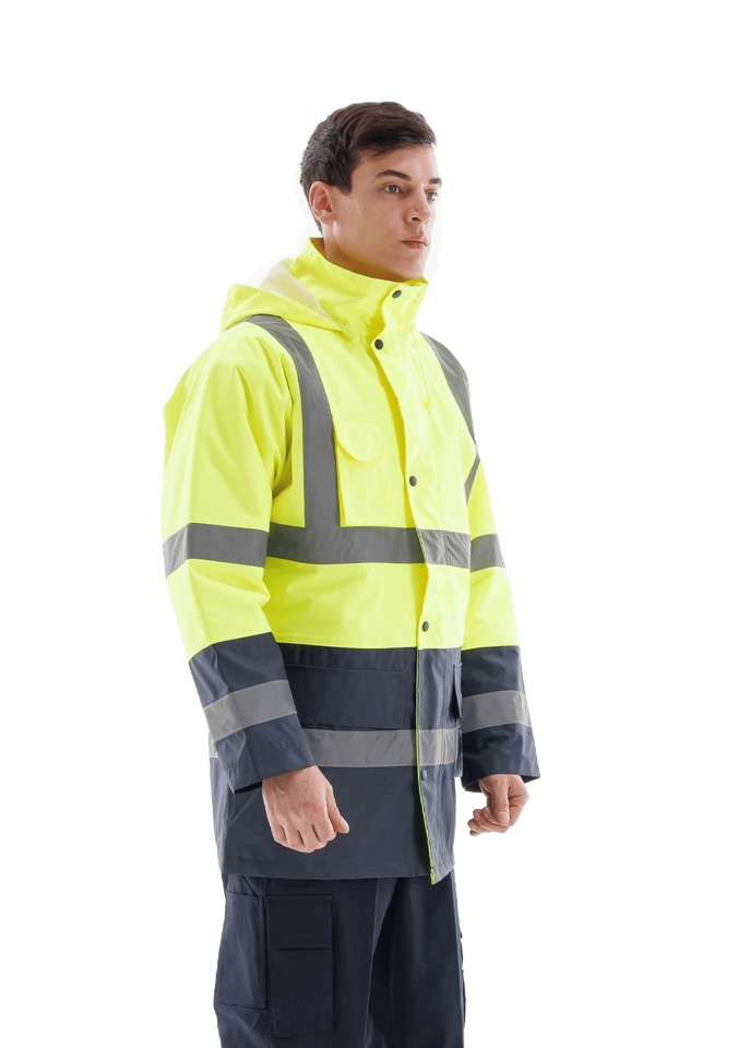 Alaska Hi‐Vis Parka Reflektörlü Kapitoneli Kaban 300D Oxford PU Kaplı