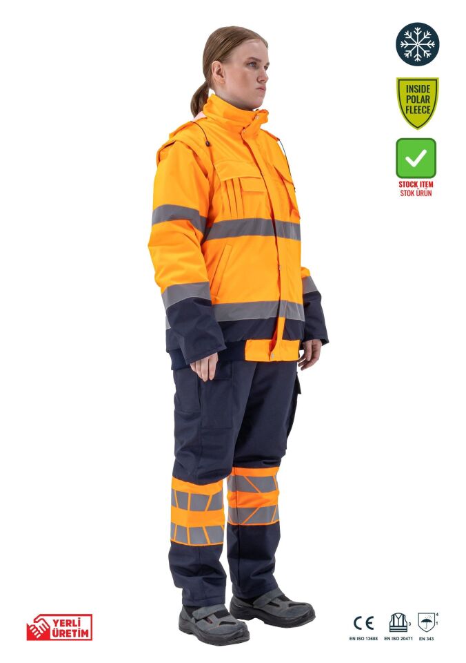 Alaska Hi-Vis 2 in 1 Mont Reflektörlü Polar Astar  300D Oxford PU Kaplı