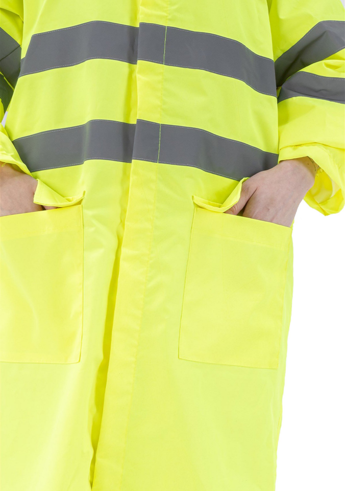 Alaska Hi-Vis Yağmurluk Uzun Reflektörlü 1500D Oxford PU Kaplı Çantalı