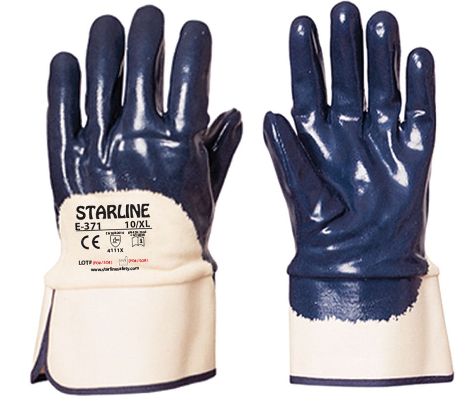 Starline E-371 3/4 Mavi Nitril Kaplı Ağır İş ve Petrolcü Eldiveni 4111X