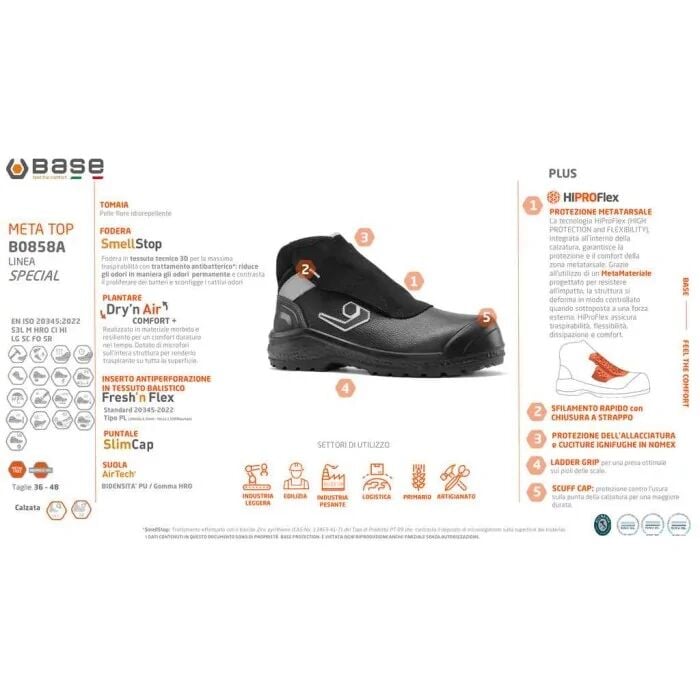 Base B0858A  I-Meta S3L M HRO CI HI LG SC FO SR Kompozit Metatarsal Koruma İş Botu