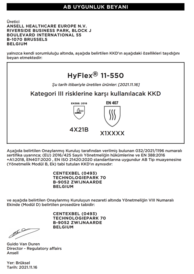 Ansell AN 11-550 Hyflex Siyah Nitril Eldiven 100 ° Isı Dayanımı ANSI Kesilme Seviyesi A2 - EN:388 4X21B