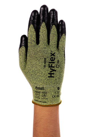 Ansell AN 11-550 Hyflex Siyah Nitril Eldiven 100 ° Isı Dayanımı ANSI Kesilme Seviyesi A2 - EN:388 4X21B