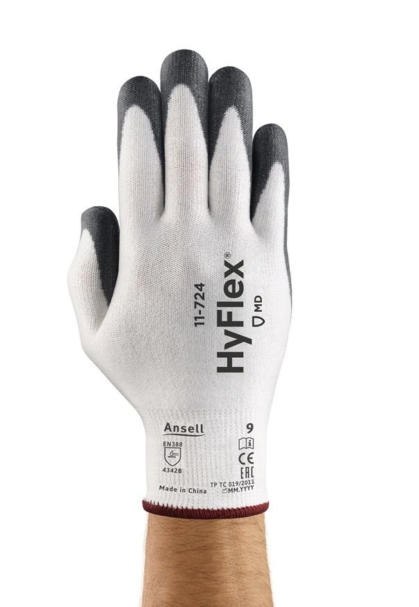 Ansell AN 11-724 Hyflex Poliüretan Kaplama B Kesilme Dirençli İş Eldiveni Gri Siyah
