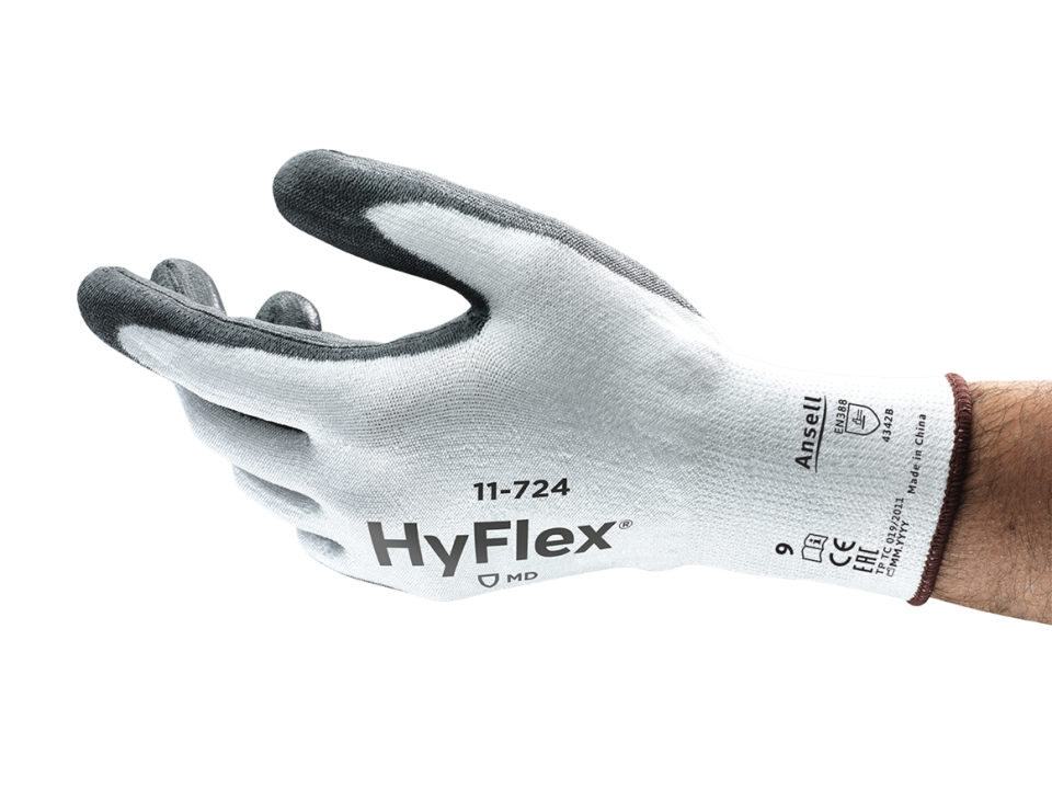 Ansell AN 11-724 Hyflex Poliüretan Kaplama B Kesilme Dirençli İş Eldiveni Gri Siyah